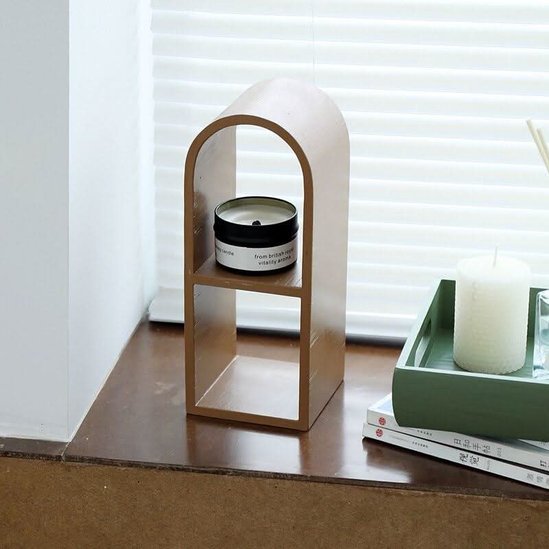 LUNAVEI Modern Curved Wooden Shelf Display Elegance and Functionality