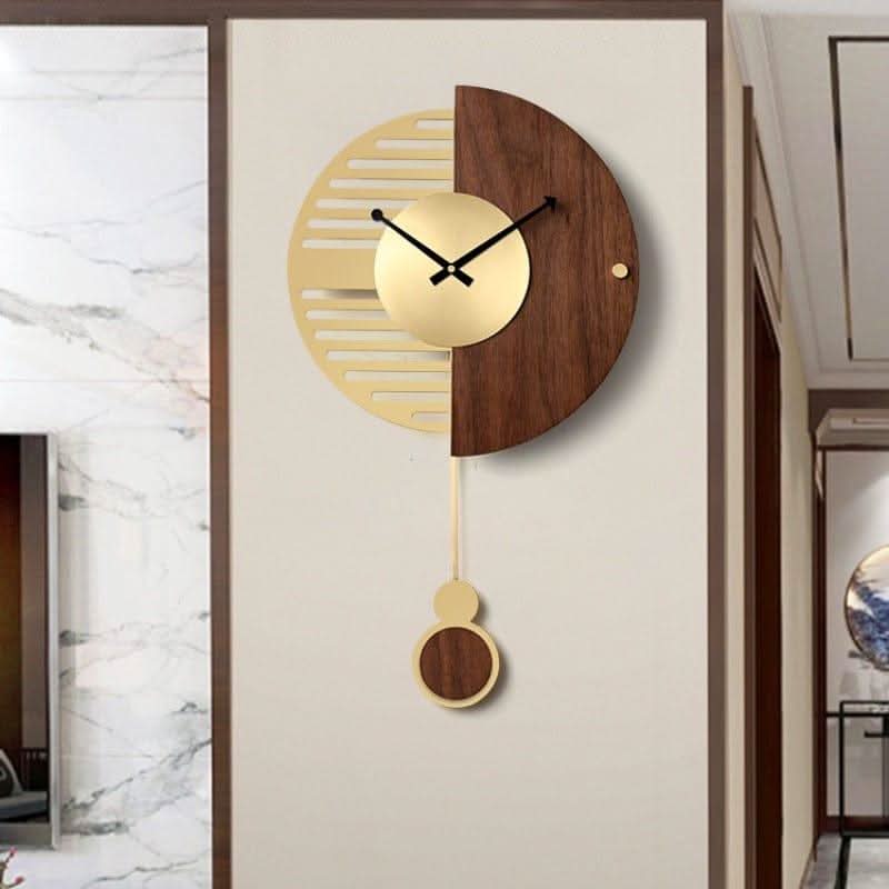 CHANCELLE Pendulum Clock Half-Moon Design Wood Bamboo Room Elegance Charm