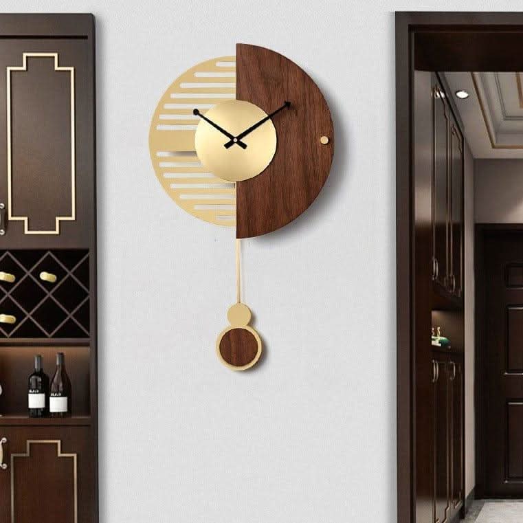 CHANCELLE Pendulum Clock Half-Moon Design Wood Bamboo Room Elegance Charm