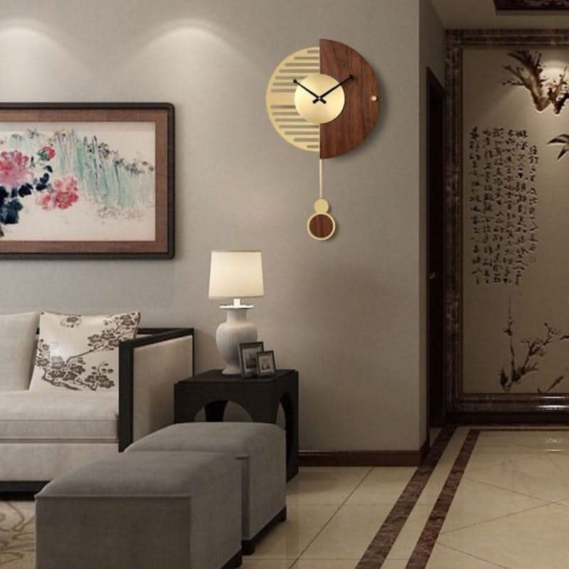 CHANCELLE Pendulum Clock Half-Moon Design Wood Bamboo Room Elegance Charm