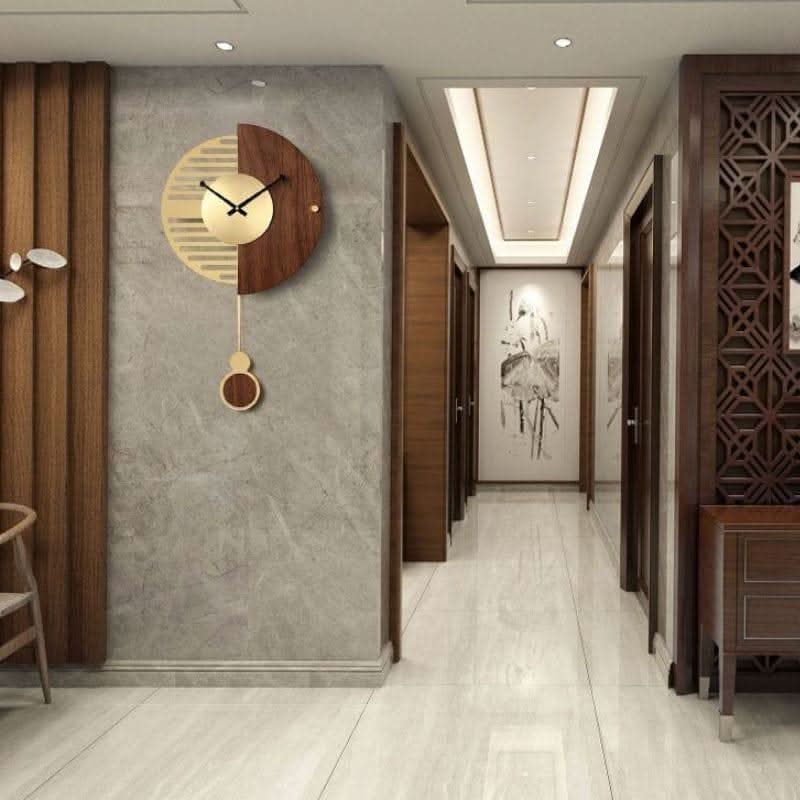CHANCELLE Pendulum Clock Half-Moon Design Wood Bamboo Room Elegance Charm