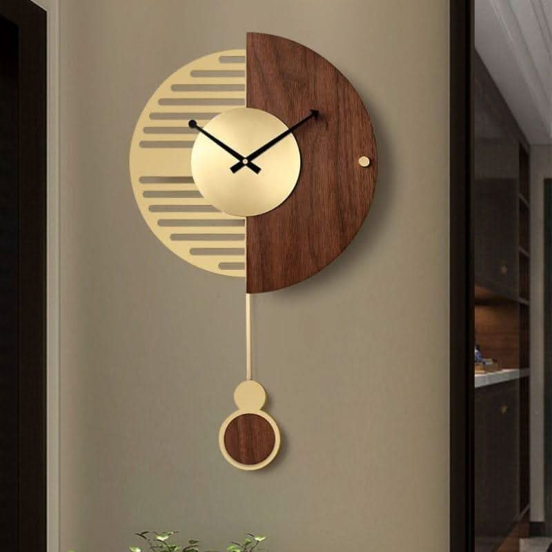 CHANCELLE Pendulum Clock Half-Moon Design Wood Bamboo Room Elegance Charm