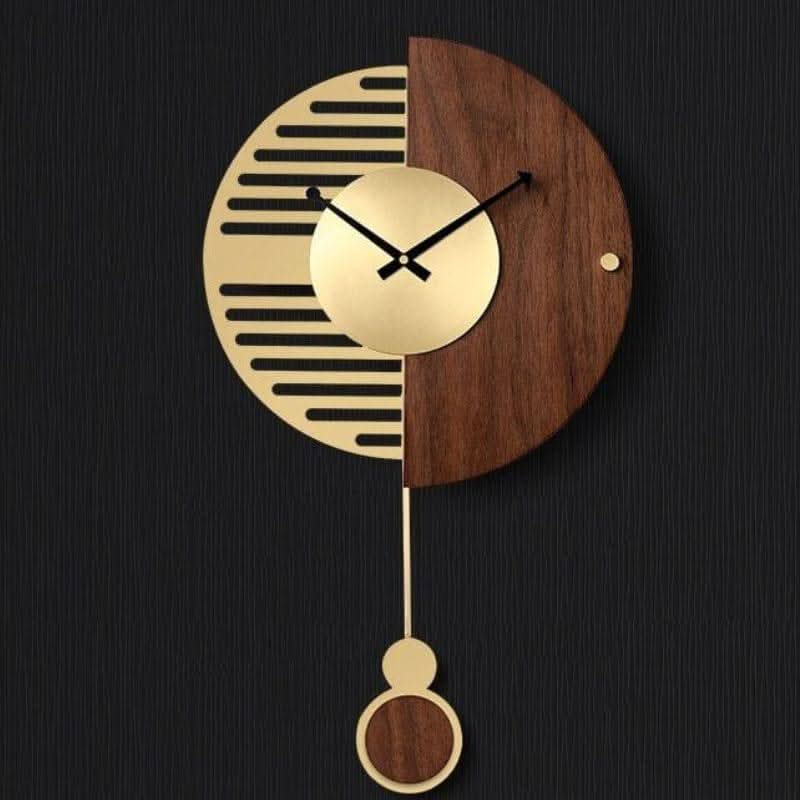 CHANCELLE Pendulum Clock Half-Moon Design Wood Bamboo Room Elegance Charm