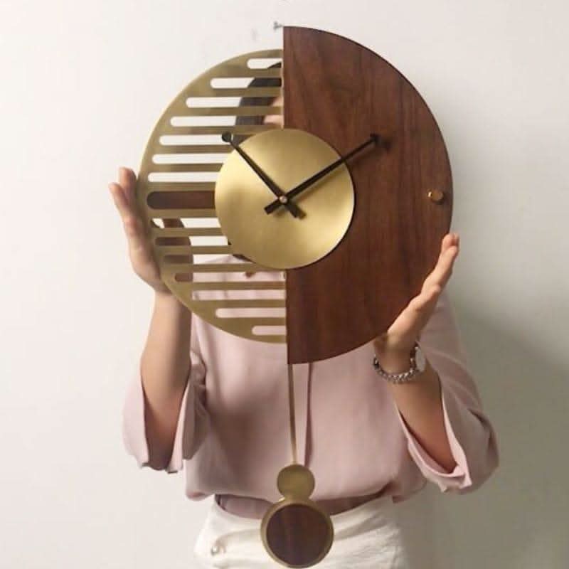 CHANCELLE Pendulum Clock Half-Moon Design Wood Bamboo Room Elegance Charm