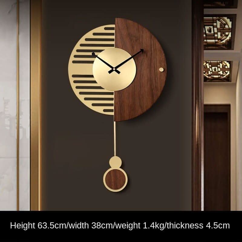 CHANCELLE Pendulum Clock Half-Moon Design Wood Bamboo Room Elegance Charm