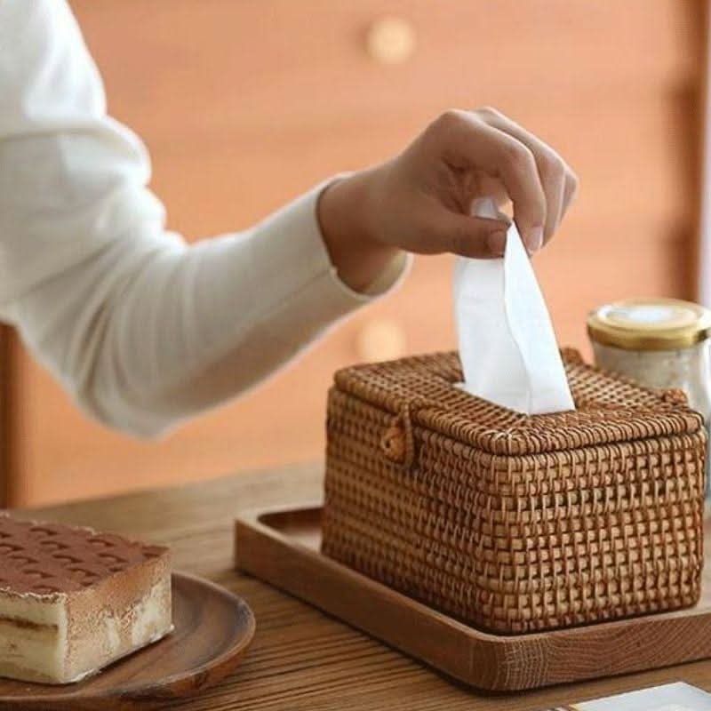 Meridielle Rustic Tissue Holder Made of Rattan Bamboo Wood Design