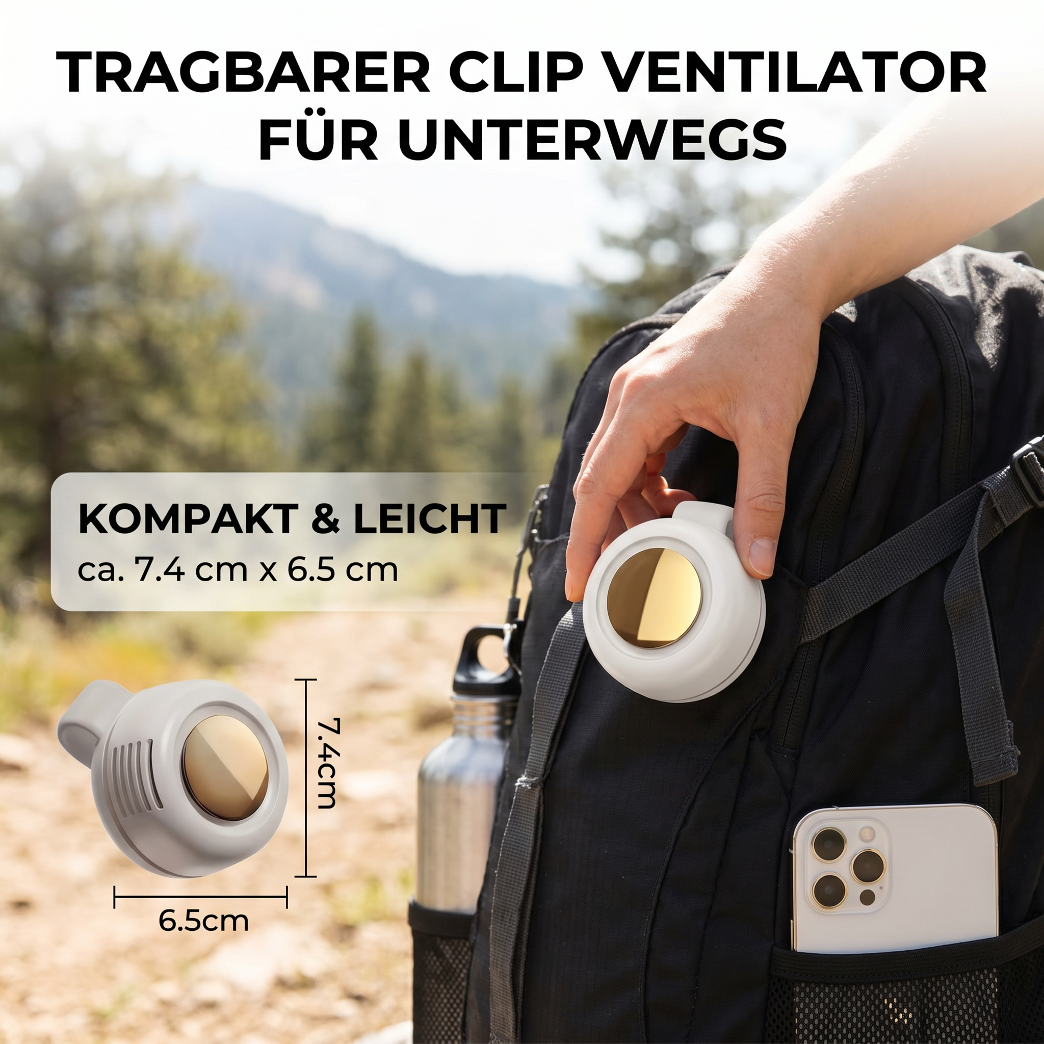 Tragbarer Clip Ventilator für unterwegs