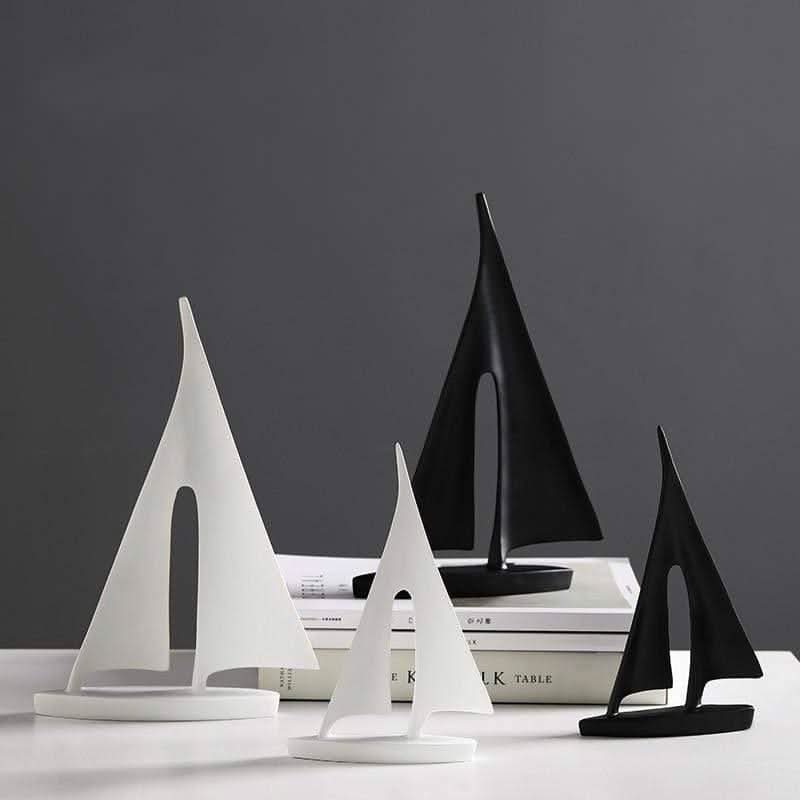 LORIANA Elegant Coastal Art Resin Sailboat Sculpture White Black