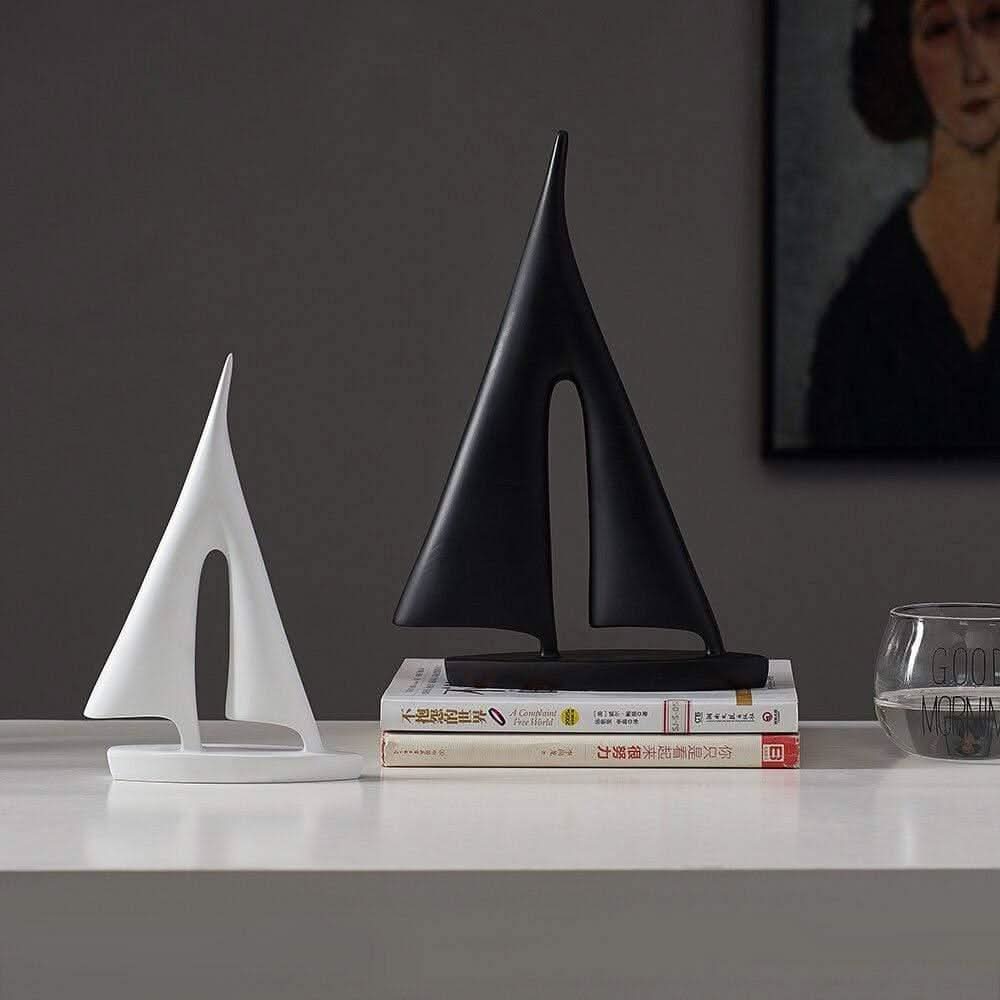 LORIANA Elegant Coastal Art Resin Sailboat Sculpture White Black