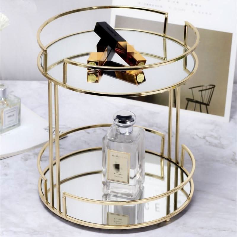MIRIVELLE Makeup Mirror Organizer With Gold Frame And Cosmetic Storage Elegance