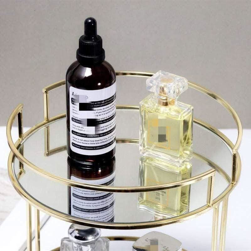 MIRIVELLE Makeup Mirror Organizer With Gold Frame And Cosmetic Storage Elegance