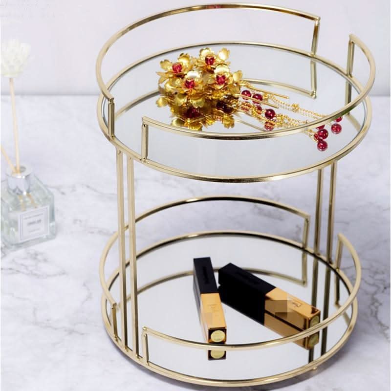 MIRIVELLE Makeup Mirror Organizer With Gold Frame And Cosmetic Storage Elegance