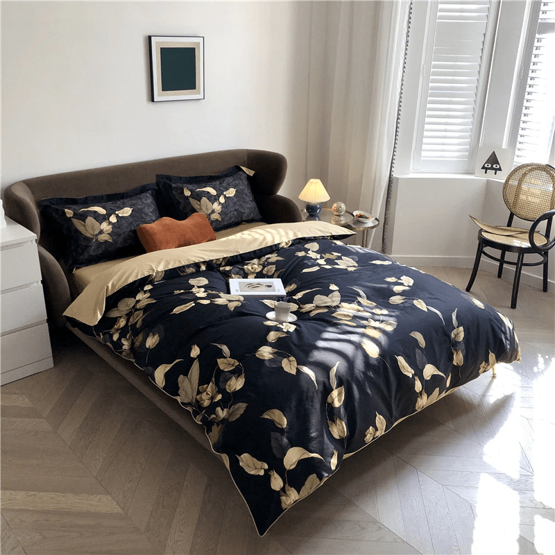 ZERELLE Black Velvet Nights Cotton Duvet Cover High Quality