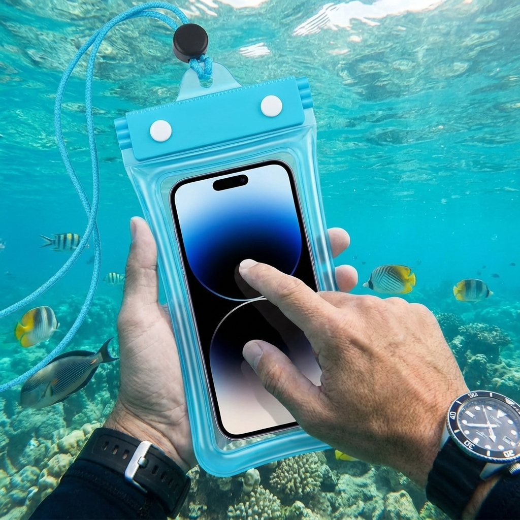 Wasserdichte Handyhülle – Transparenter Touchscreen Beutel mit Umhängeband für Strand, Schwimmen & Tauchen
