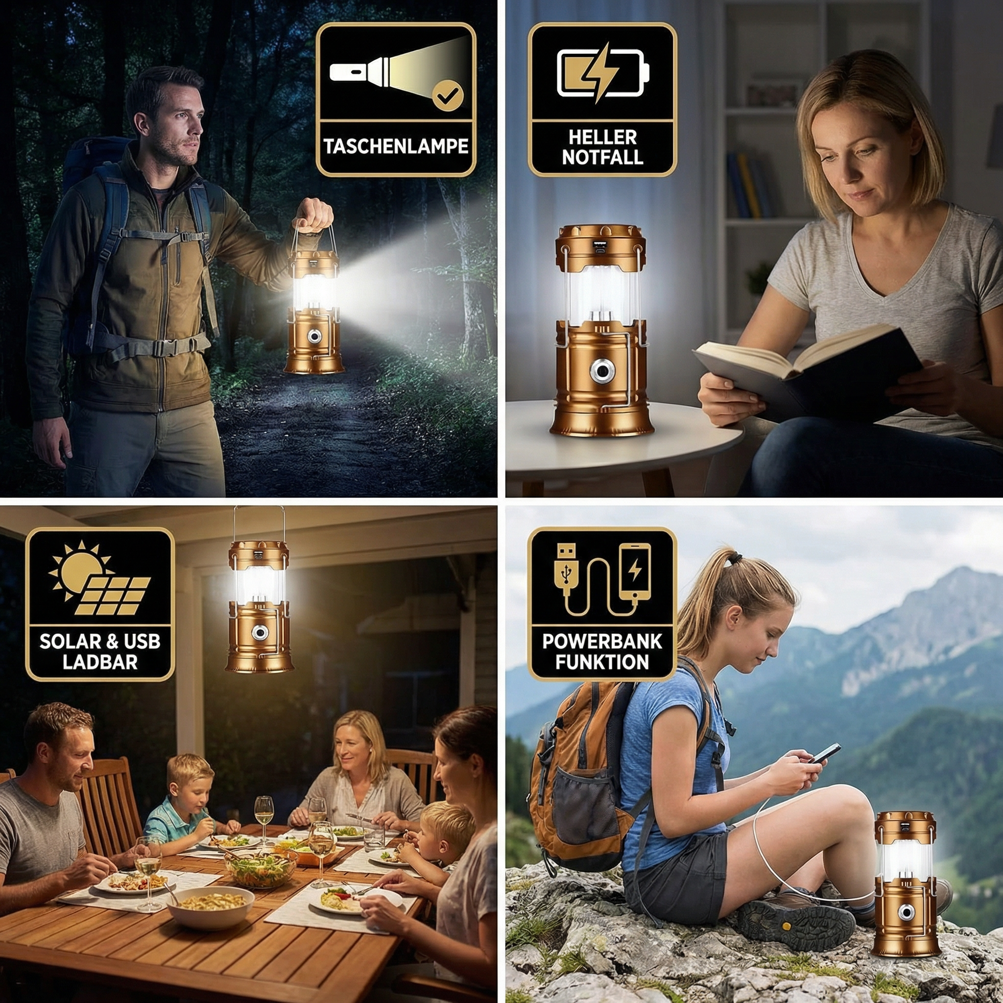 Solar Camping Laterne zusammen klappbar LED Solar USB wiederauf ladbare Laterne Taschenlampe