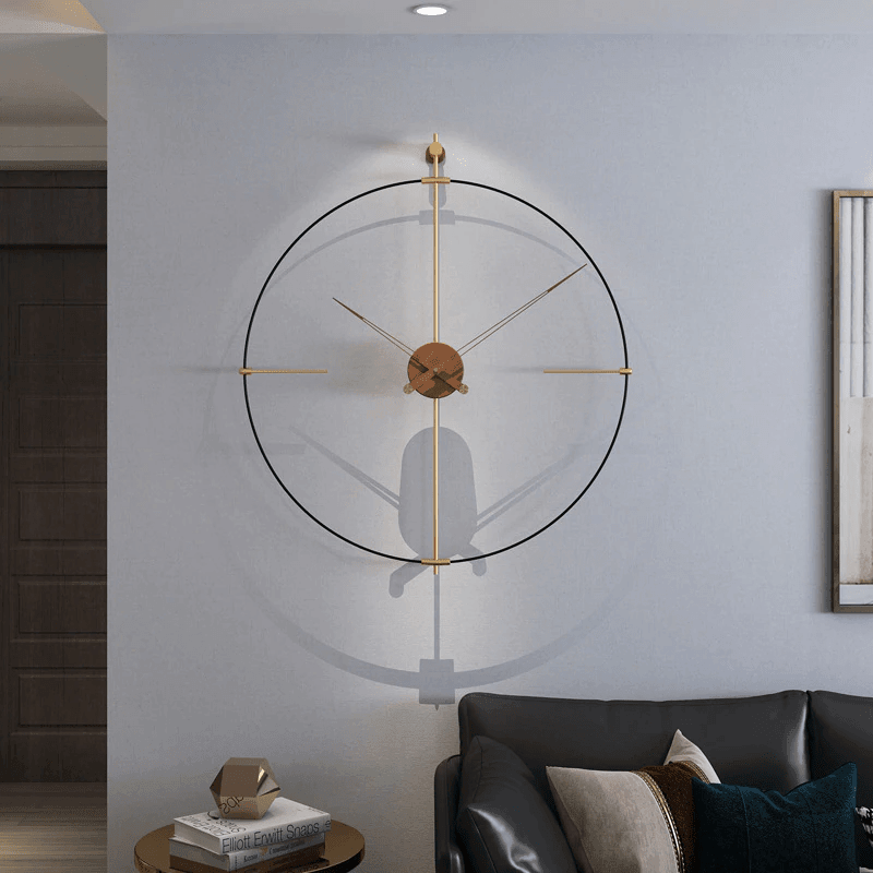 RHYSSA Open Filament Frame Wall Clock Metal Walnut Wood Modern Design