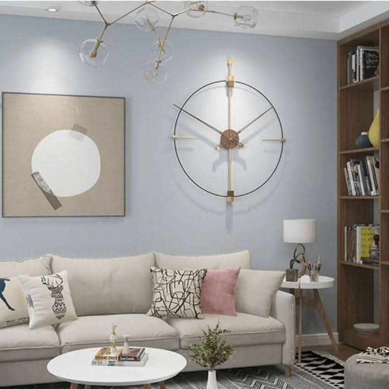 RHYSSA Open Filament Frame Wall Clock Metal Walnut Wood Modern Design