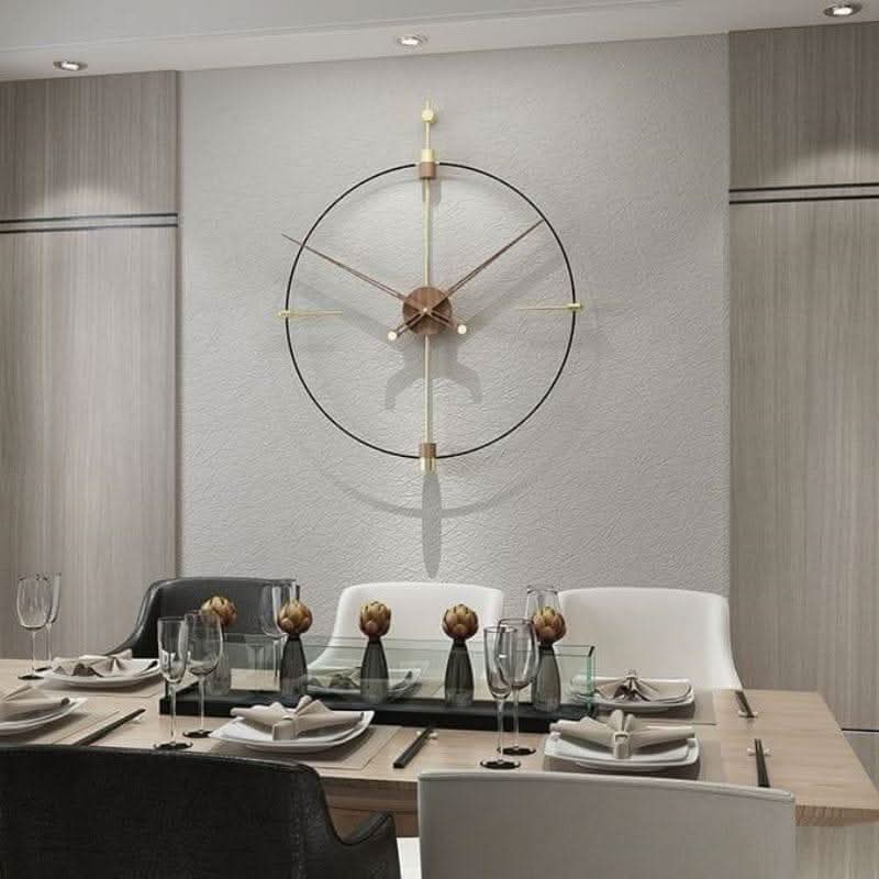 RHYSSA Open Filament Frame Wall Clock Metal Walnut Wood Modern Design