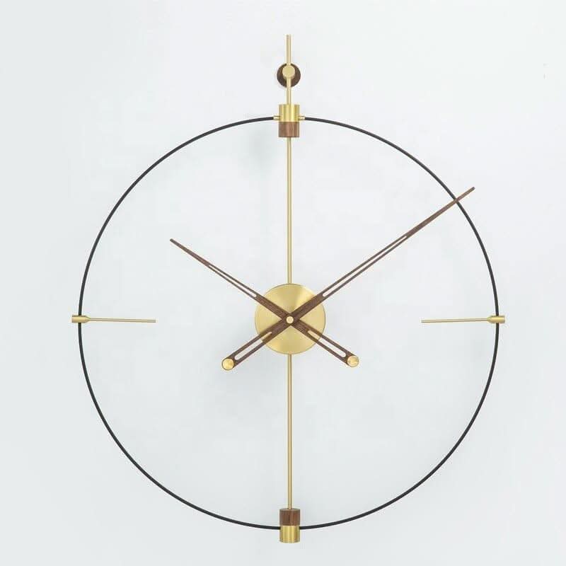 RHYSSA Open Filament Frame Wall Clock Metal Walnut Wood Modern Design