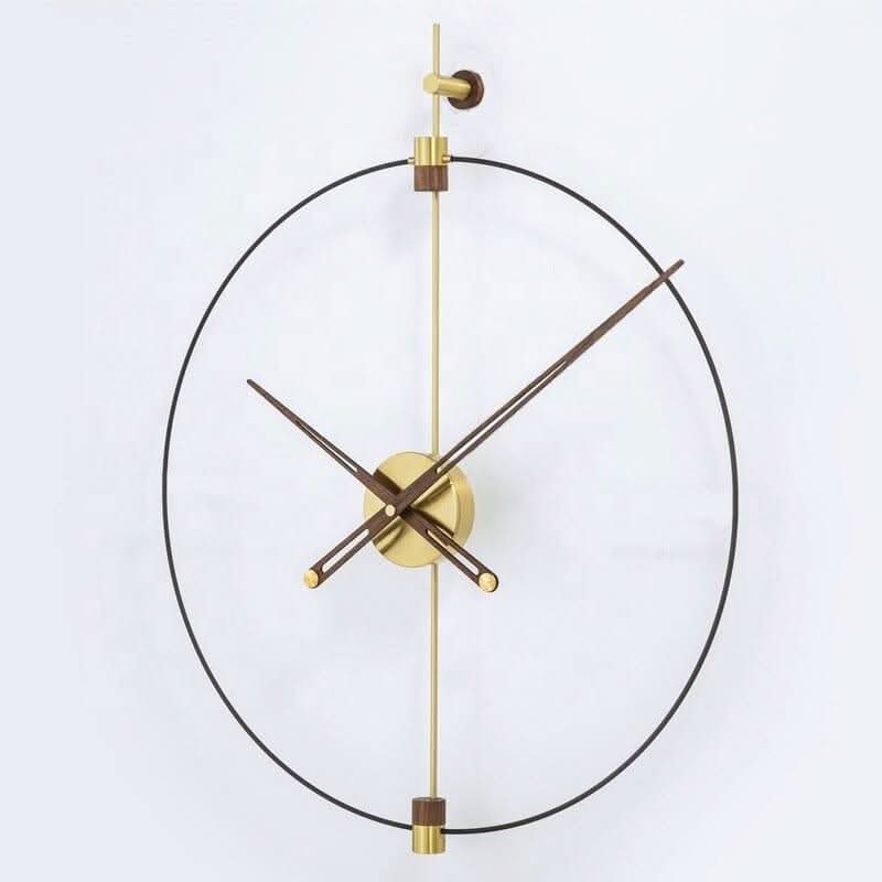 RHYSSA Open Filament Frame Wall Clock Metal Walnut Wood Modern Design