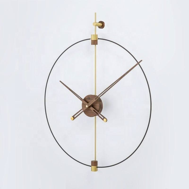 RHYSSA Open Filament Frame Wall Clock Metal Walnut Wood Modern Design