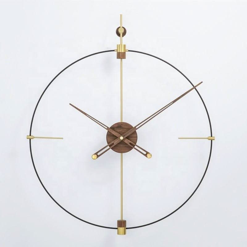 RHYSSA Open Filament Frame Wall Clock Metal Walnut Wood Modern Design