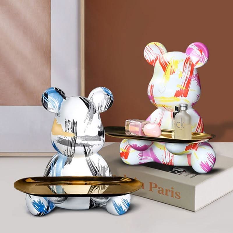 VESSELIA Chromatic Bear Tray Blue Pink Yellow Resin