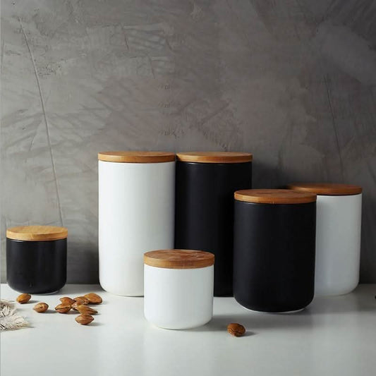 Clara Bamboo and Ceramic Storage Containers Kitchen and Countertop Organization