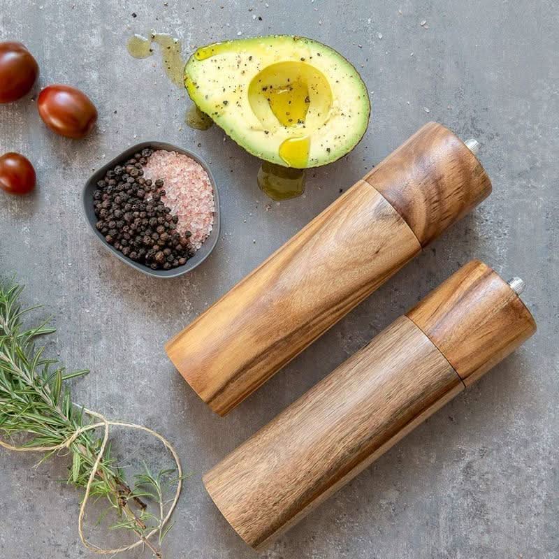 GRANO Acacia Wood Salt and Pepper Mills with Adjustable Ceramic Grinder