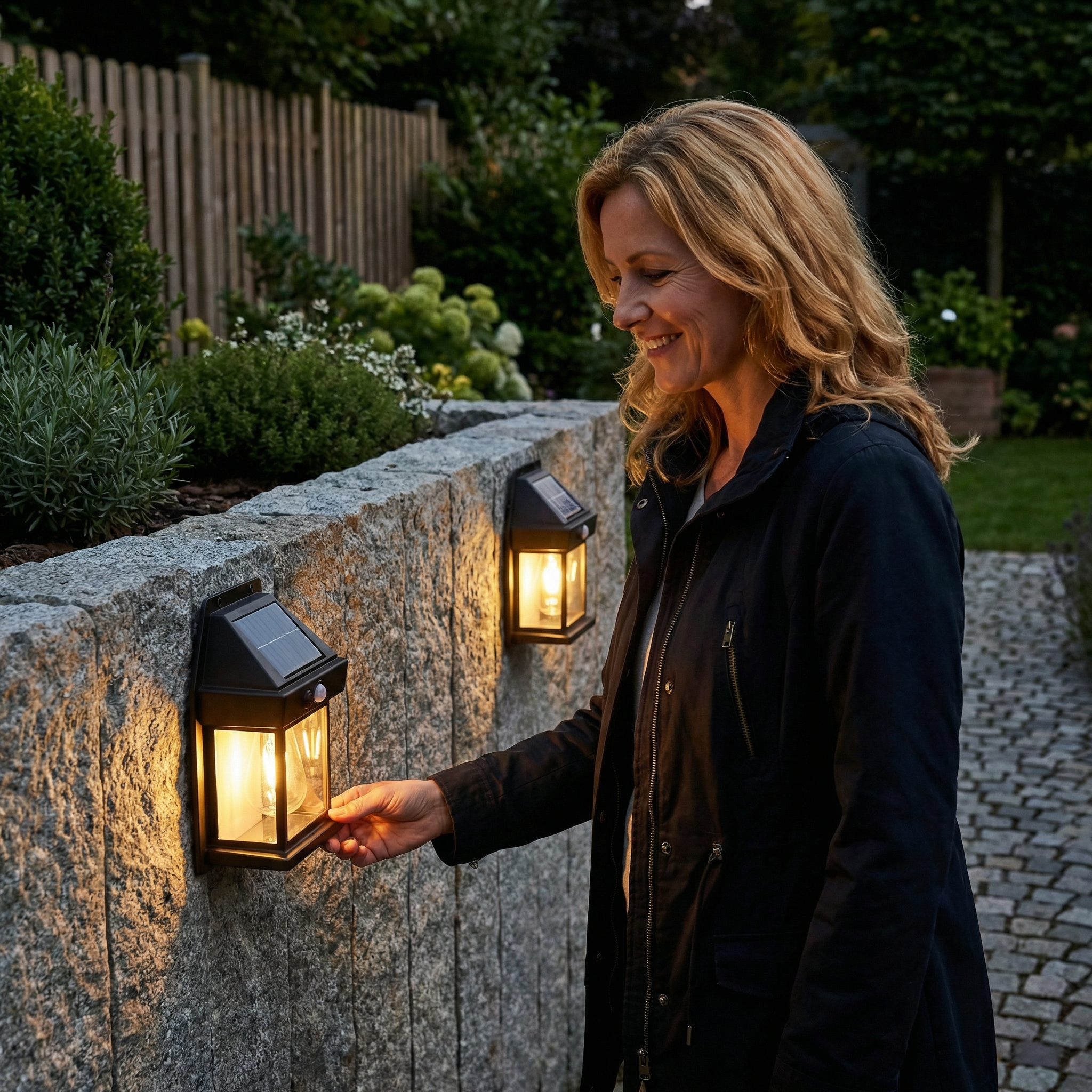 Solar LED-Wandleuchte – Wasserdichte Außenlampe mit Lichtsensor für Garten, Hof und Zaun (2 Stück)