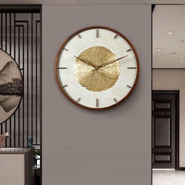 FIORAELLE Golden Blossom Wall Clock Walnut Copper Elegant Artistic Design