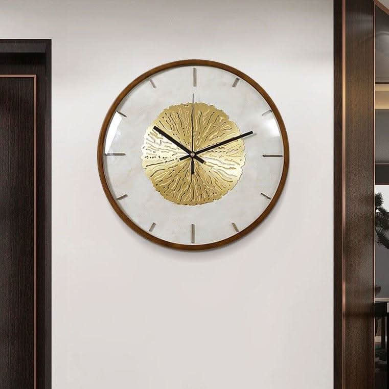 FIORAELLE Golden Blossom Wall Clock Walnut Copper Elegant Artistic Design