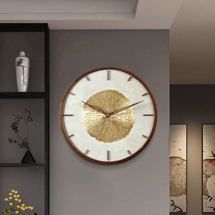 FIORAELLE Golden Blossom Wall Clock Walnut Copper Elegant Artistic Design