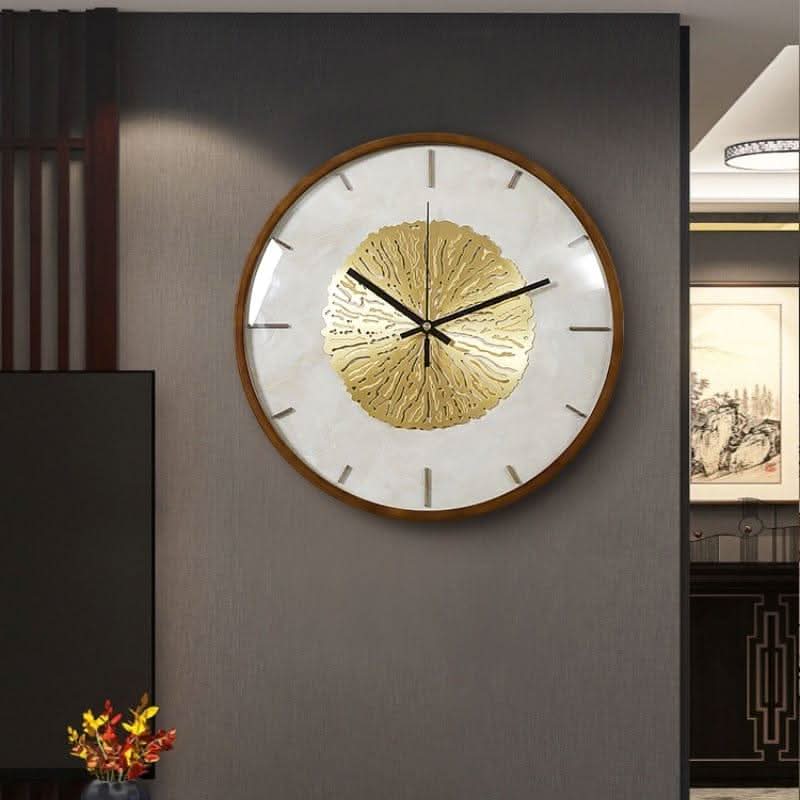 FIORAELLE Golden Blossom Wall Clock Walnut Copper Elegant Artistic Design