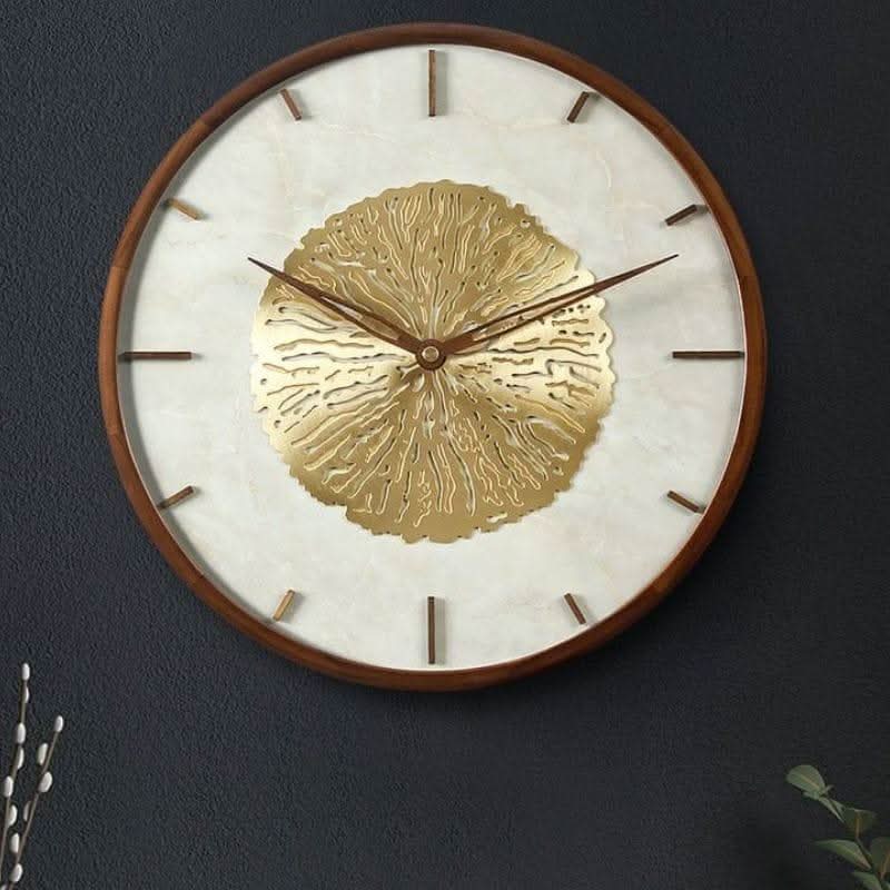 FIORAELLE Golden Blossom Wall Clock Walnut Copper Elegant Artistic Design