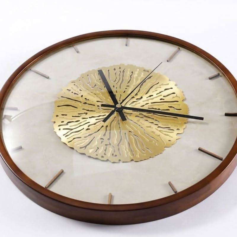 FIORAELLE Golden Blossom Wall Clock Walnut Copper Elegant Artistic Design