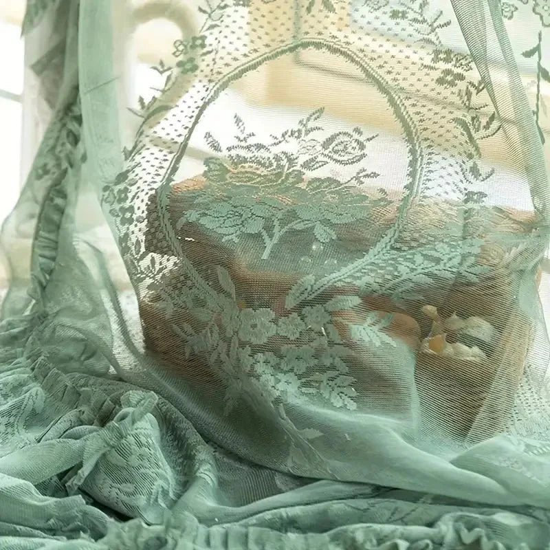 Rosvera - Retro Green Floral Lace Curtains
