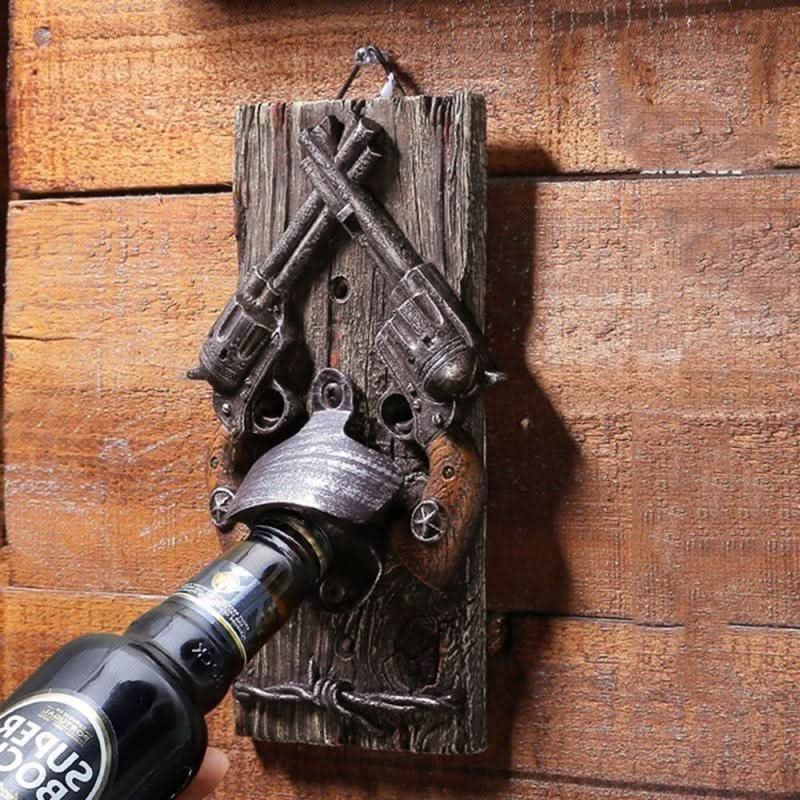 SIRELIA Wild West Bottle Opener Made of Wood and Iron Rustic Charm