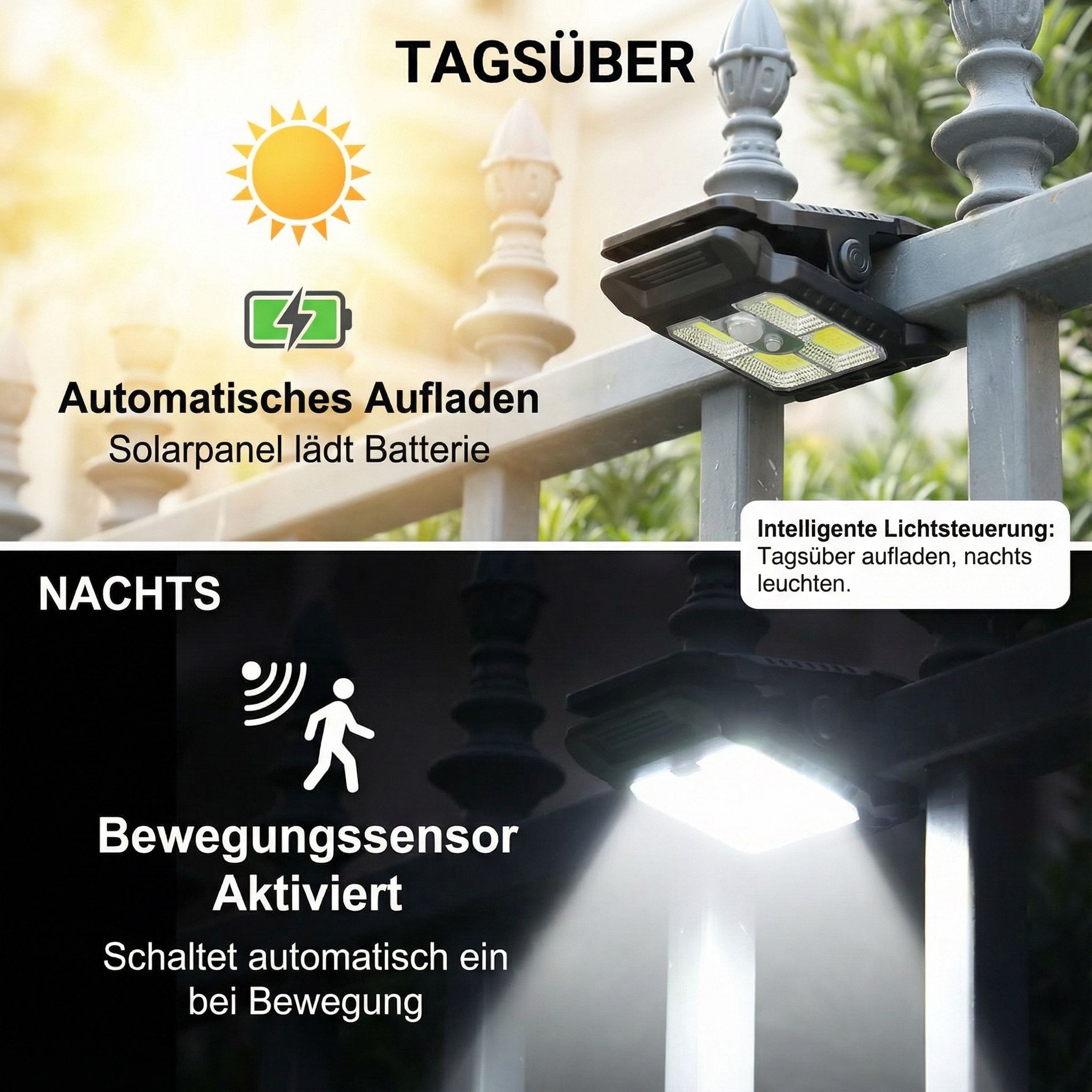 Praktische Klip Solar Lampe mit Bewegungssensor