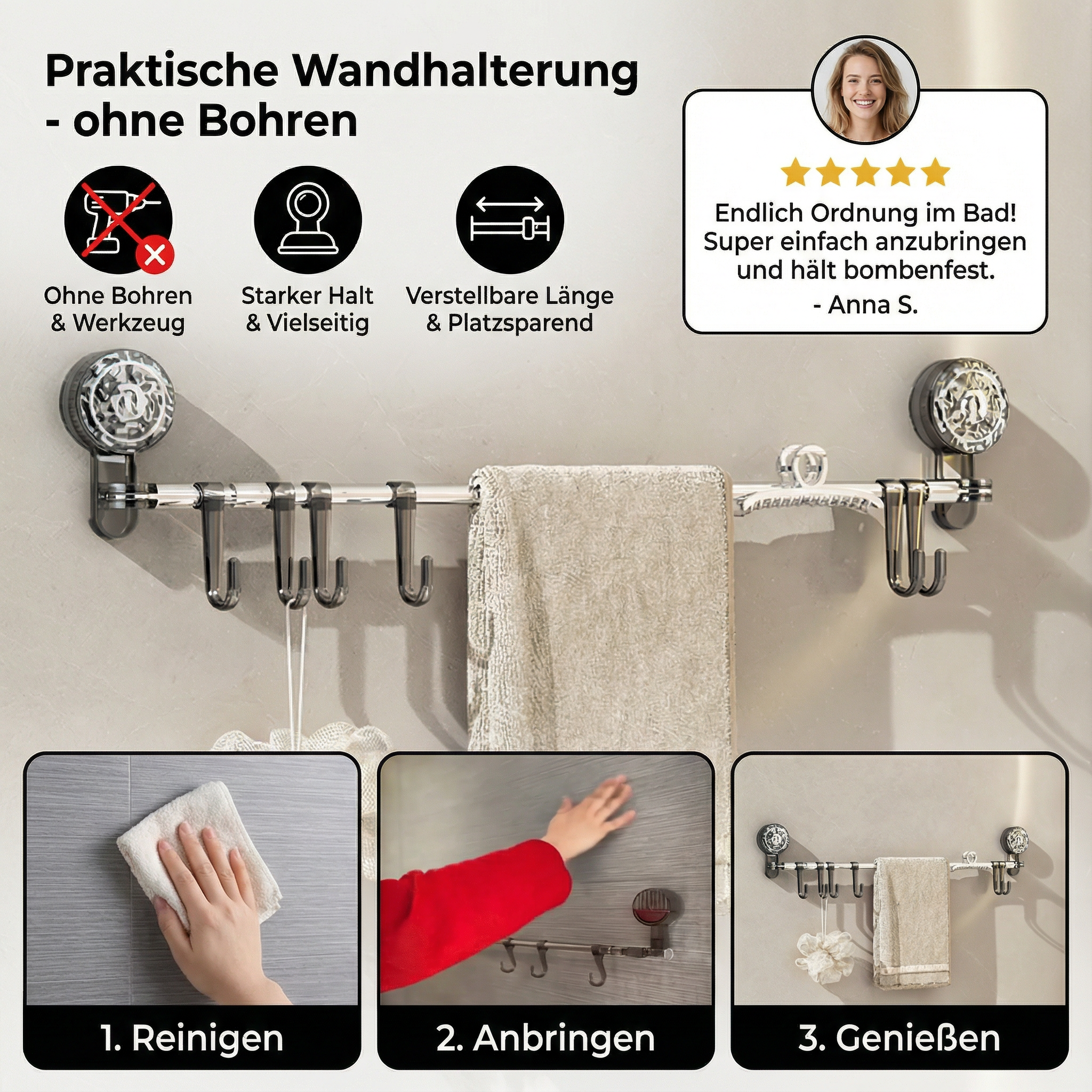 Praktische Wandhalterung - ohne Bohren