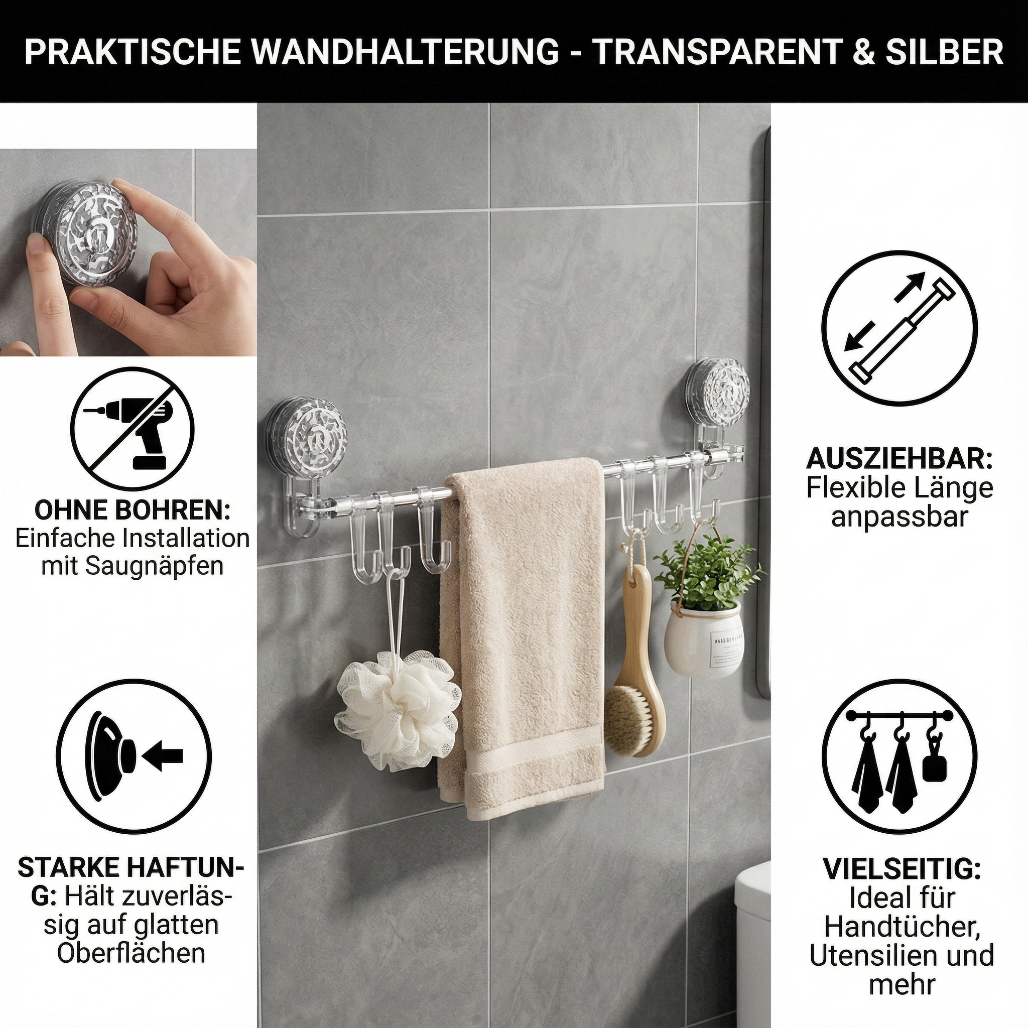 Praktische Wandhalterung - ohne Bohren