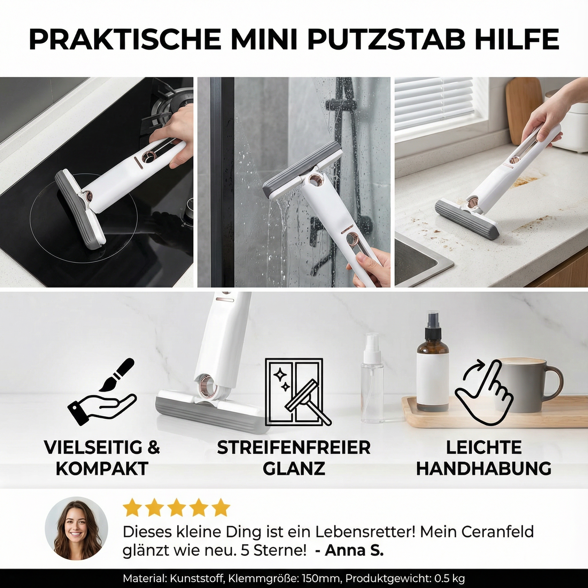 Praktische Mini Putzstab Hilfe