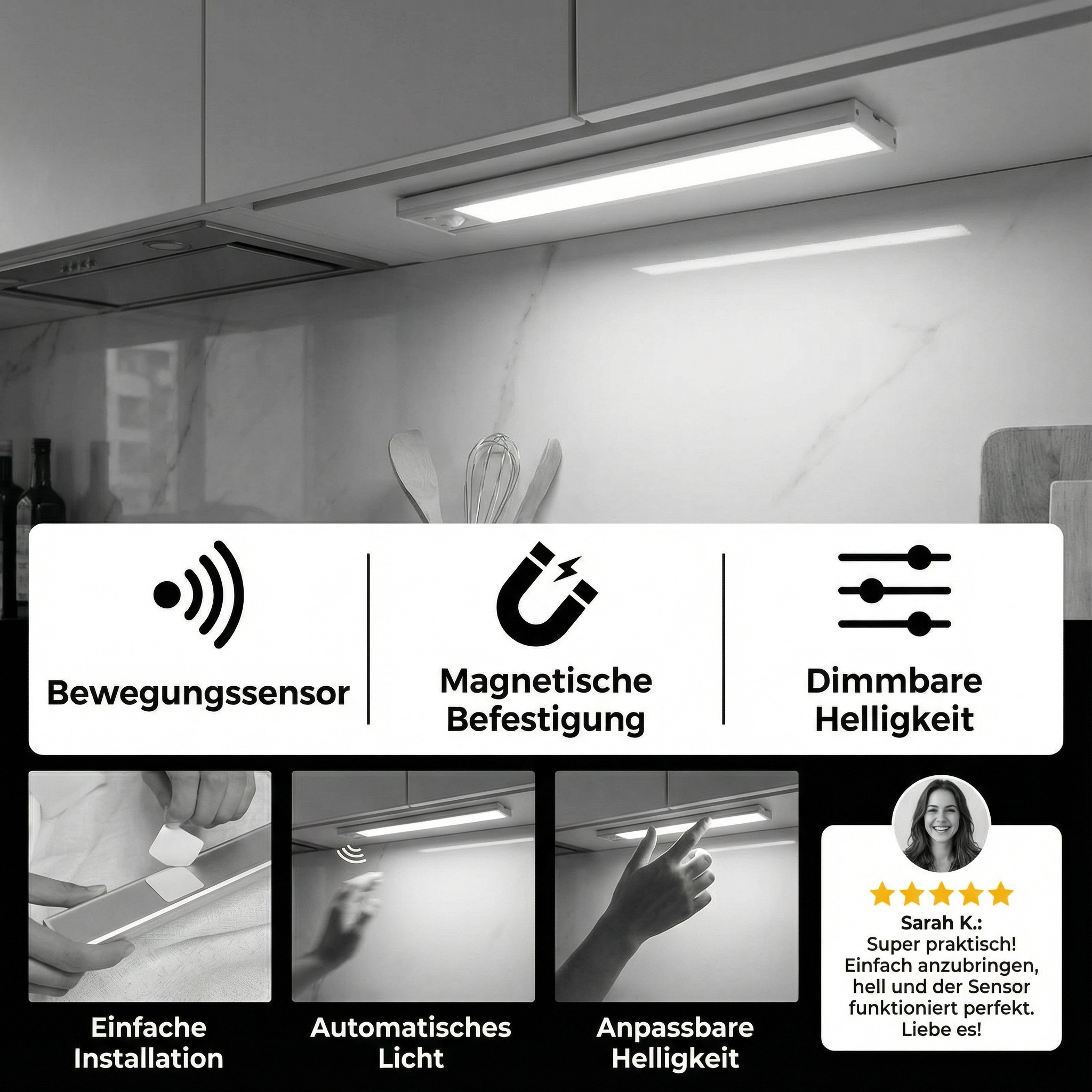 Kabellose LED-Unterbauleuchte mit Bewegungssensor – magnetisch & dimmbar