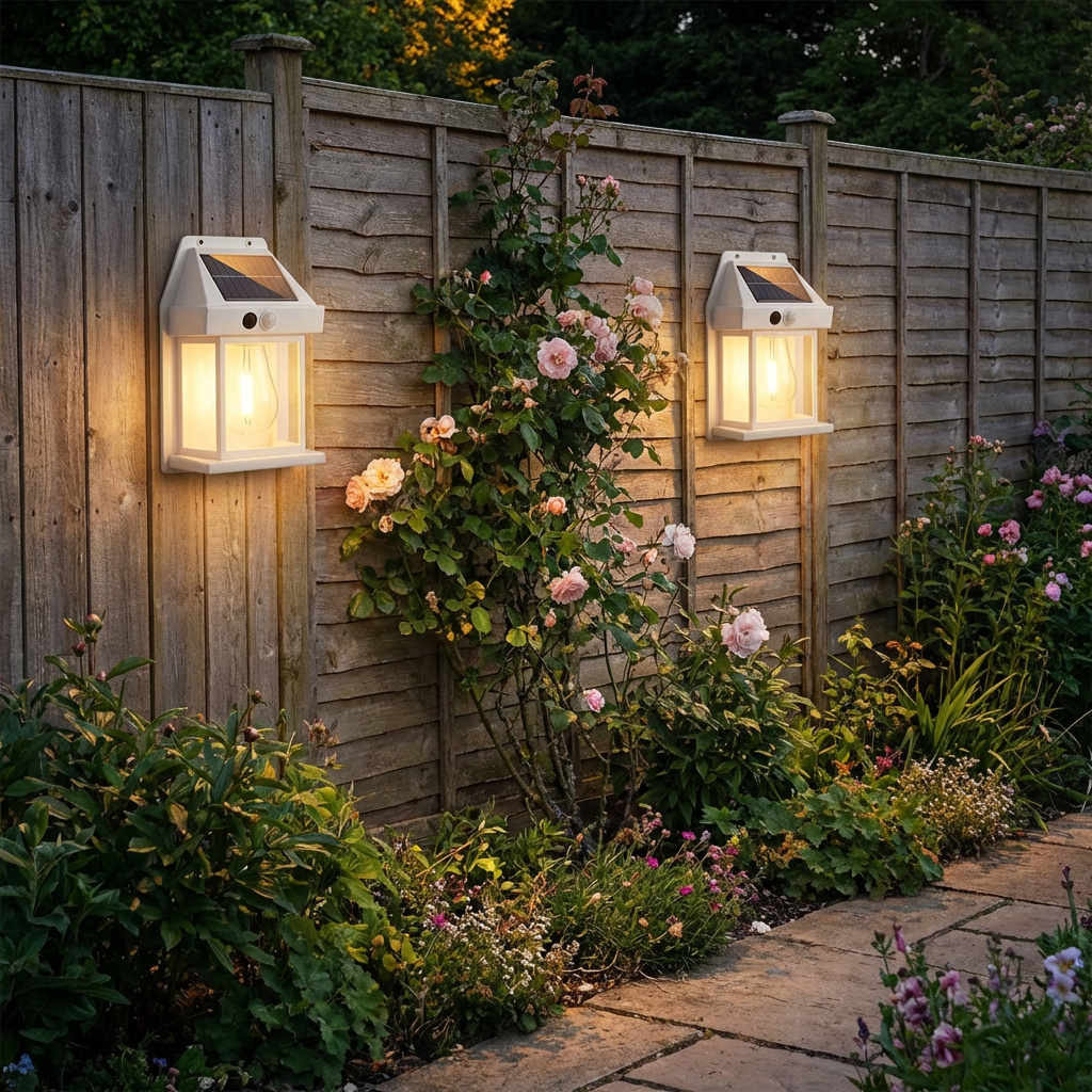 Solar LED-Wandleuchte – Wasserdichte Außenlampe mit Lichtsensor für Garten, Hof und Zaun (2 Stück)